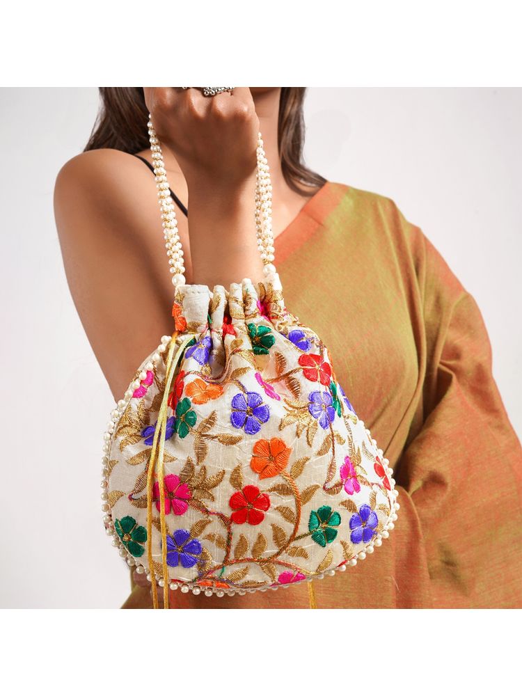 Teejh Fulwaari Multicoloured Embroidered Potli Bag-picture-28
