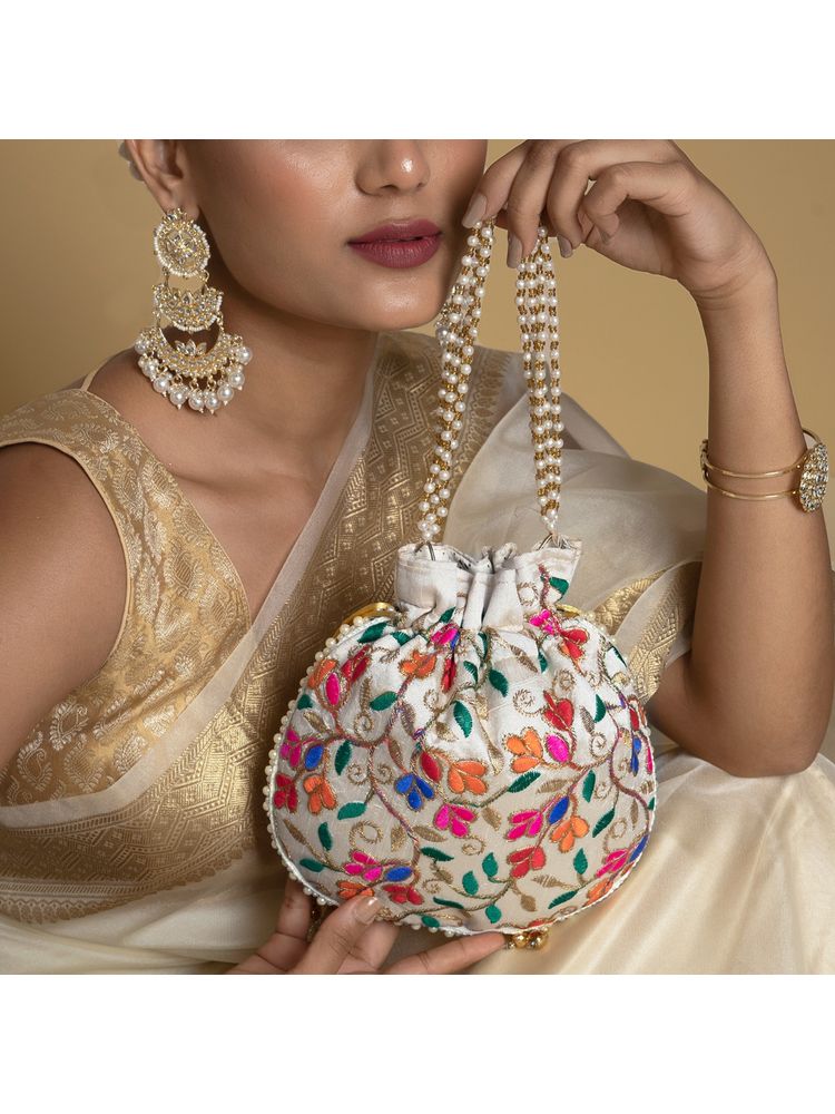 Teejh Floral Dream Multicolour Embroidered Potli Bag-image-40
