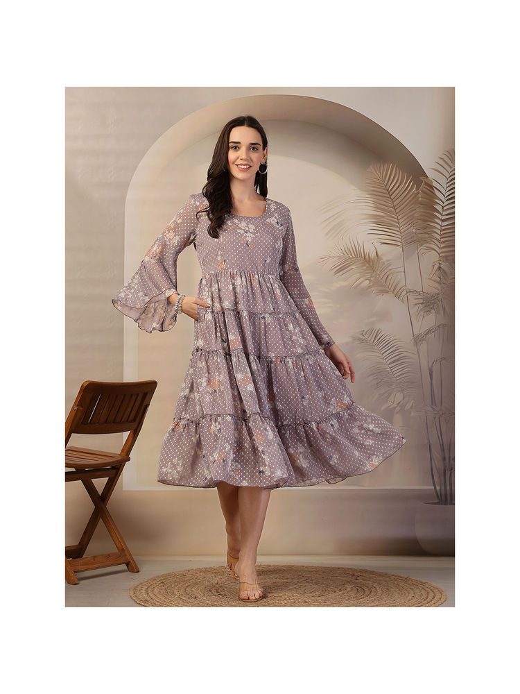 Zelena Women Pure Polyester Printed Maternity Zipper Feeding Dress-image-4