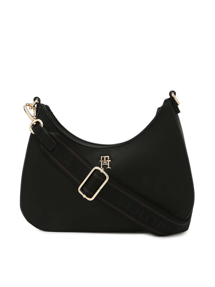 Tommy Hilfiger Black Pu Solid Sling bag with Strap-image-33