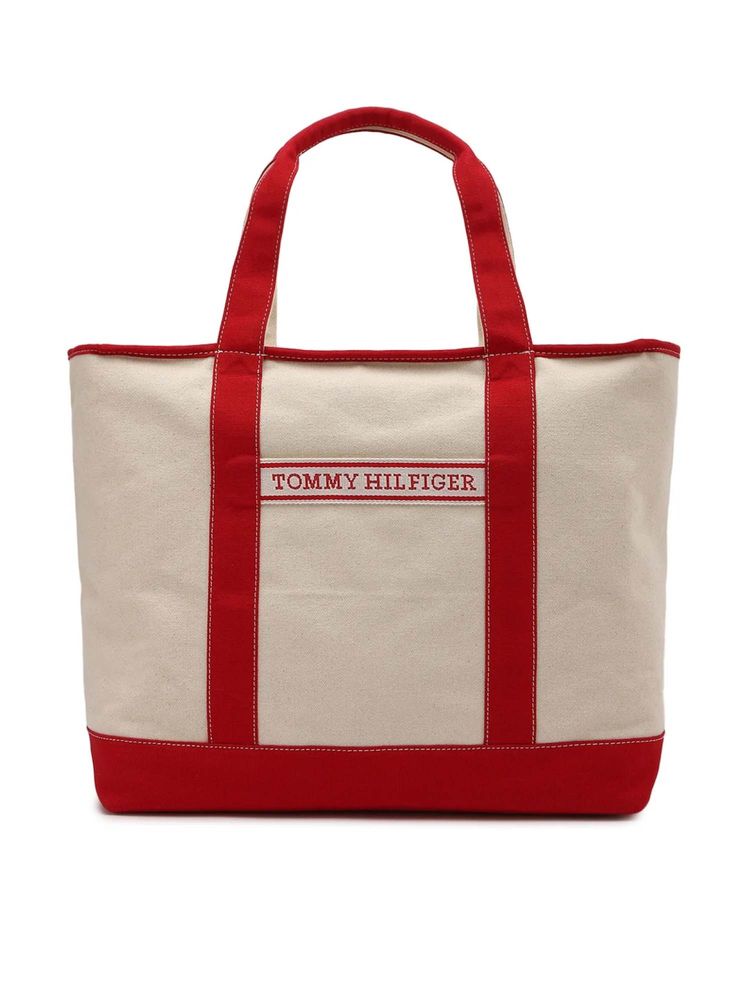 tommy hilfiger red cotton colorblock handbag