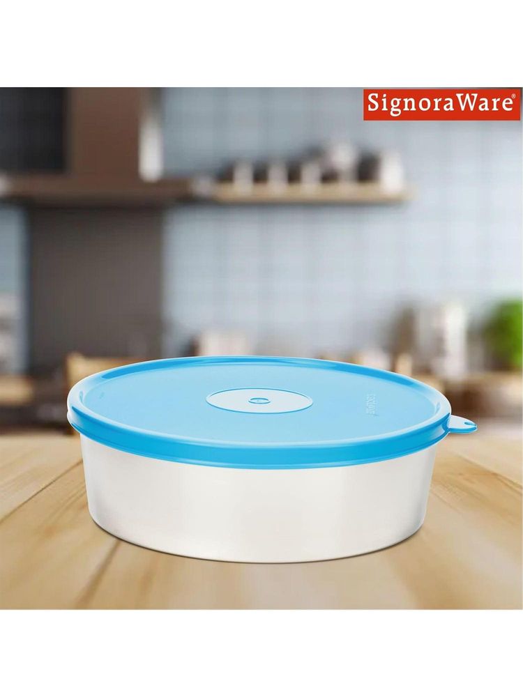Signoraware Stainless Steel Papad & Chapati Box With Lid-1.75 Ltr - Blue-picture-33