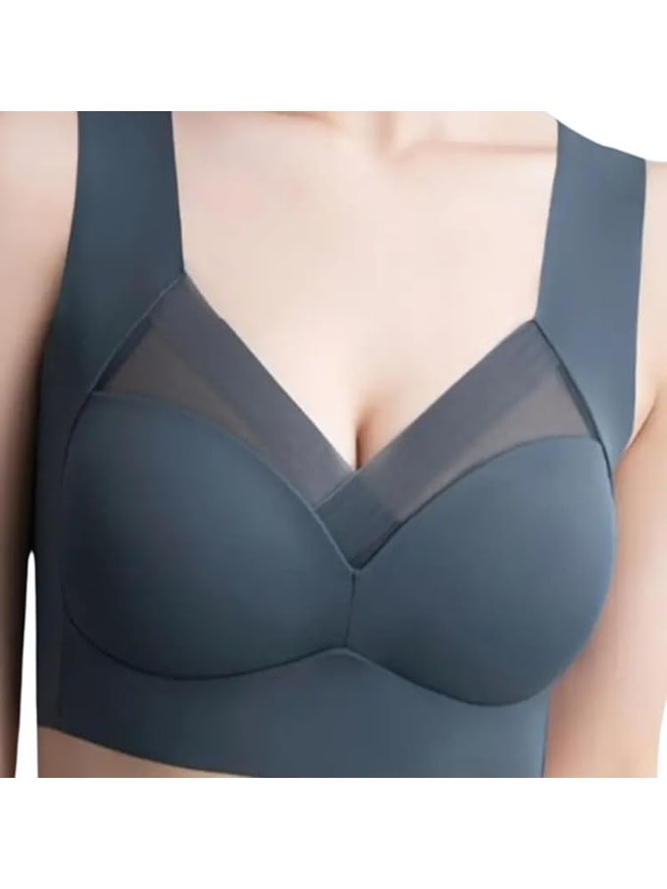 BRACHY Grey Full Coverage Bras for Women Comfy No Underwire Plus Size Bra High Impact V-Neck-picture-22