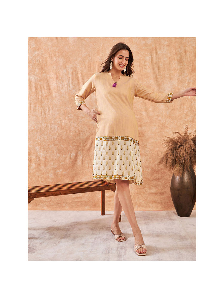 The Kaftan Company Beige Chic Hand Embroidered Maternity Dress-picture-13