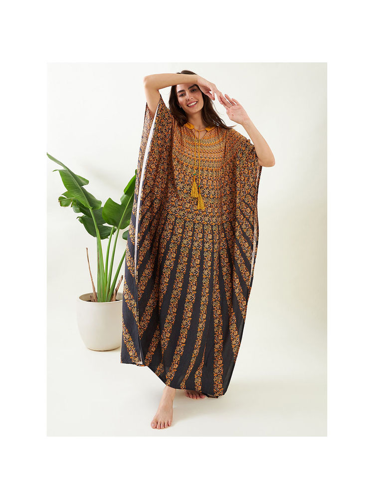 The Kaftan Company Black and Mustard Floral Strokes Kaftan-picture-21