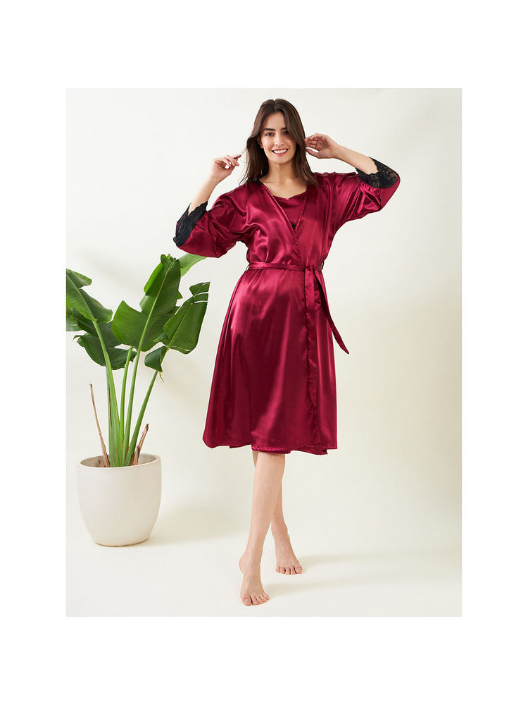 The Kaftan Company Maroon Blue Laced Up Gown- (Set of 2)-picture-20