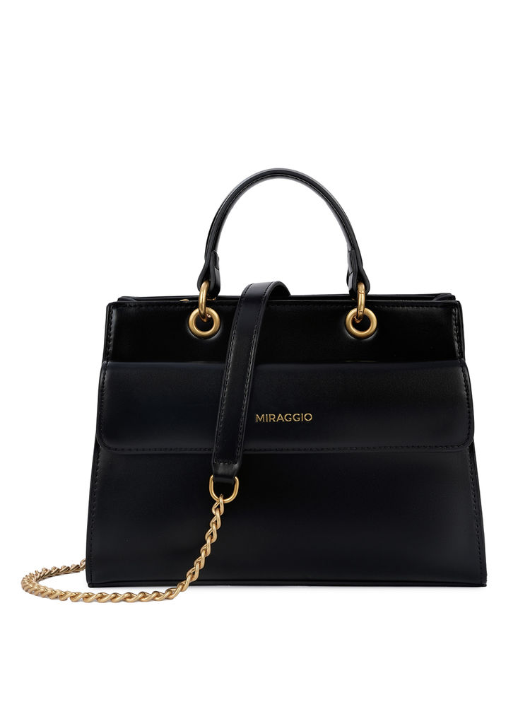 MIRAGGIO Black Solid Pu Handbag with Detachable Strap (Medium)-picture-47