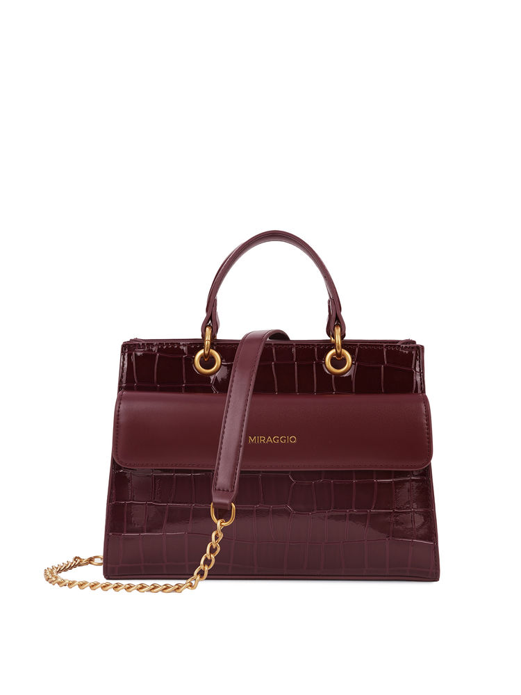 MIRAGGIO Wine Textured Pu Handbag with Detachable Strap (Medium)-picture-46