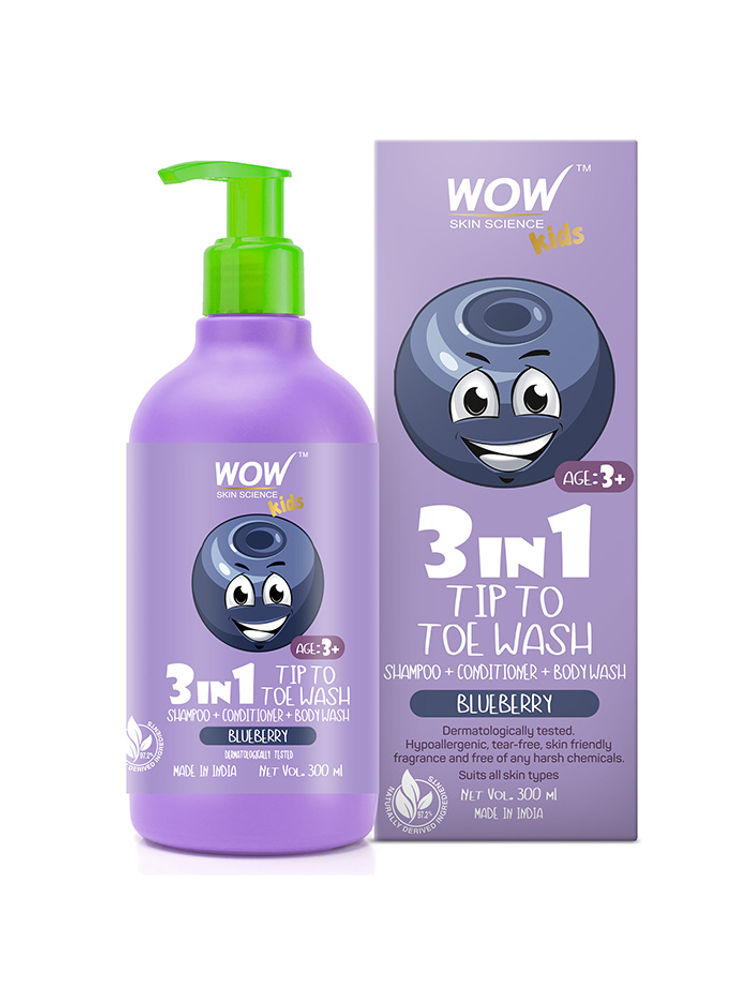 WOW Skin Science Kids Blueberry 3 in 1 Tip to Toe Wash - Shampoo + Conditioner + Body wash