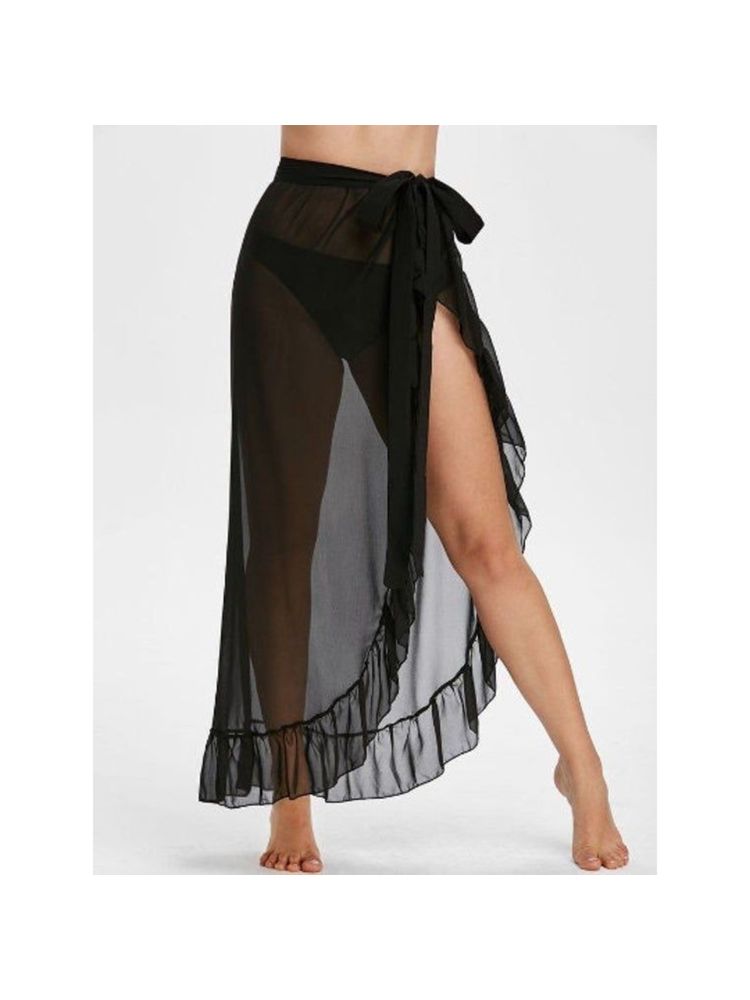 Addery Black Ruffled Sarong Skirt