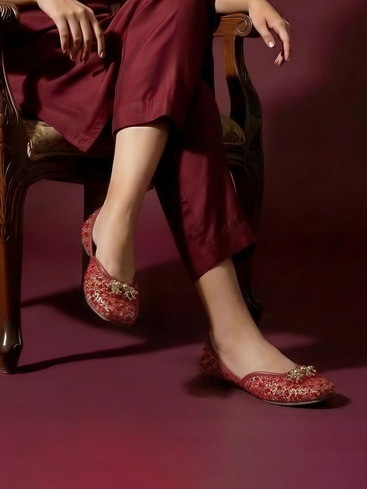 Mochi Women Red Festive Juttis-picture-10