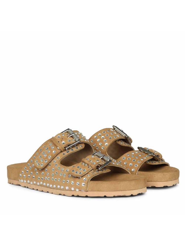 Saint G Saintg Womens Silver Strass Beige Leather Sandals-image-35