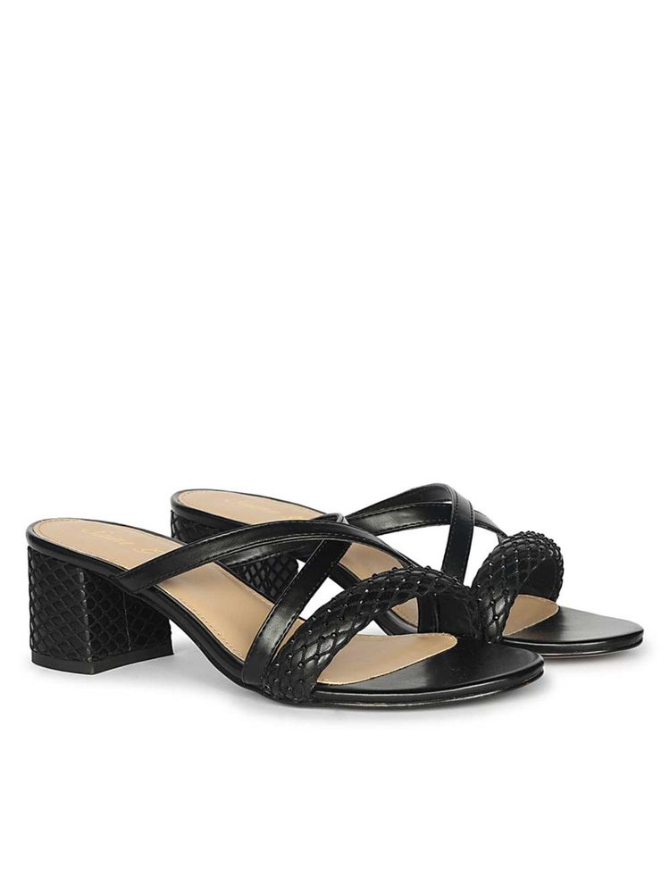 Saint G Saintg Womens Black Vegan Leather Block Sandals Heels-picture-11
