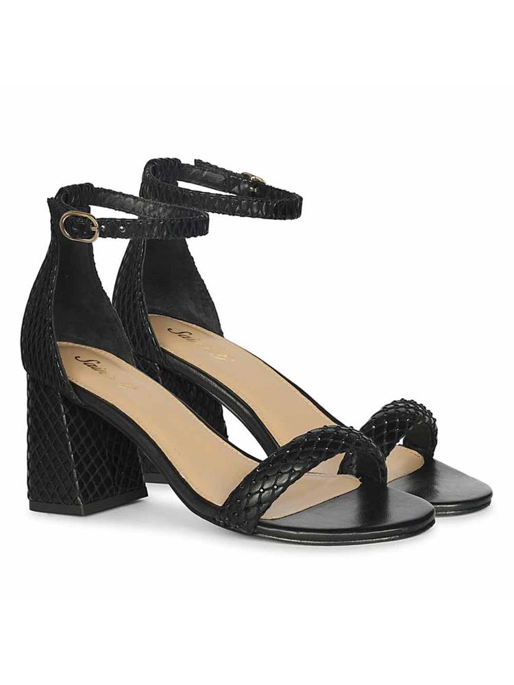 Saint G Saintg Womens Black Leather Block Sandals Heels-picture-37