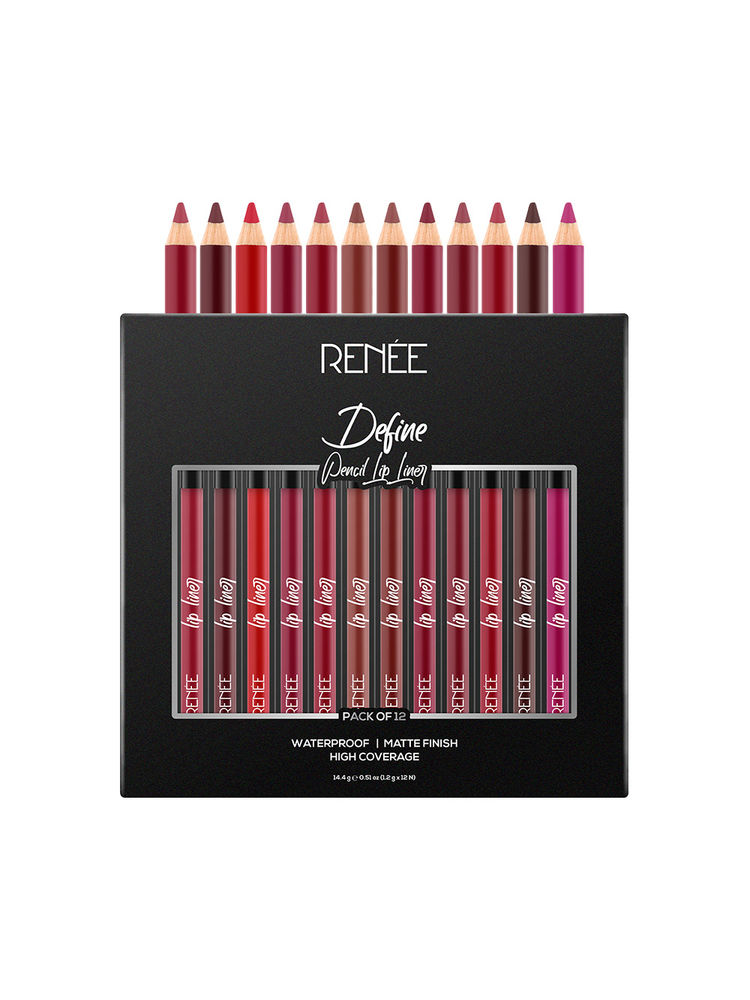 RENEE Ultra Define Matte Lip Liner, Long Lasting, Smudge Proof, Full Coverage, High Pigment, Set of 12