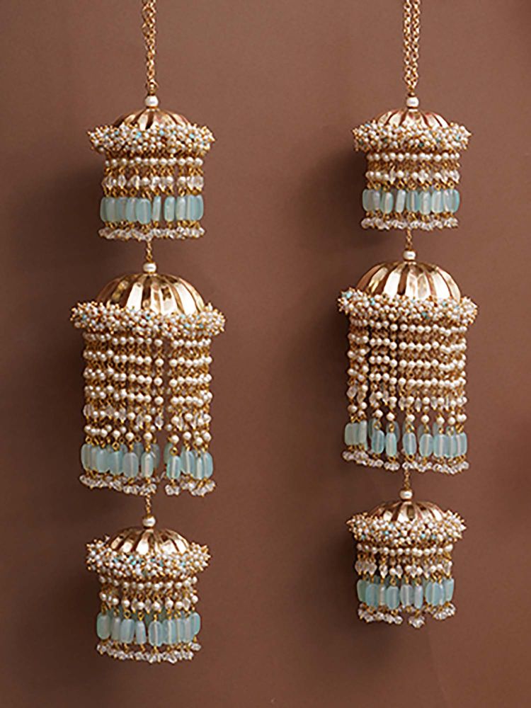BeAbhika Multi-Color Pastel Pearl Tiered Bridal Kaleeras (Pack Of 2)-image-40