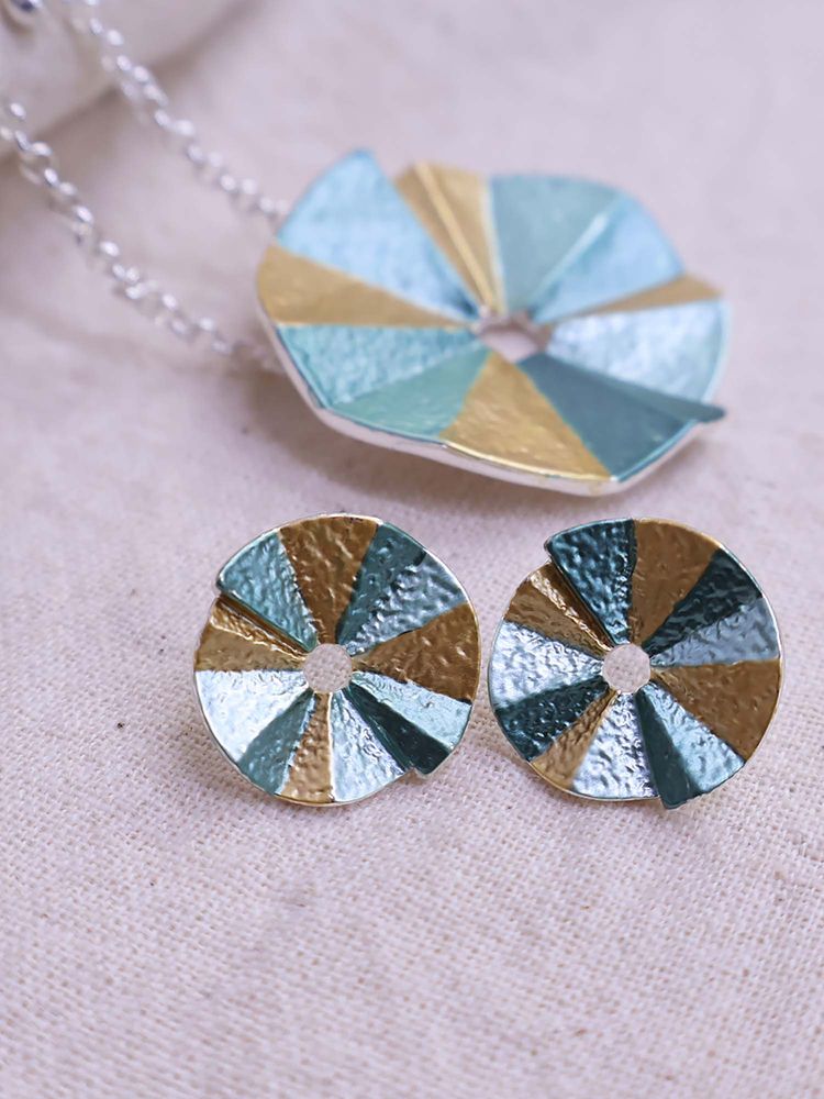 BeAbhika Multi-Color Geometric Disc Necklace with Earrings-image-33