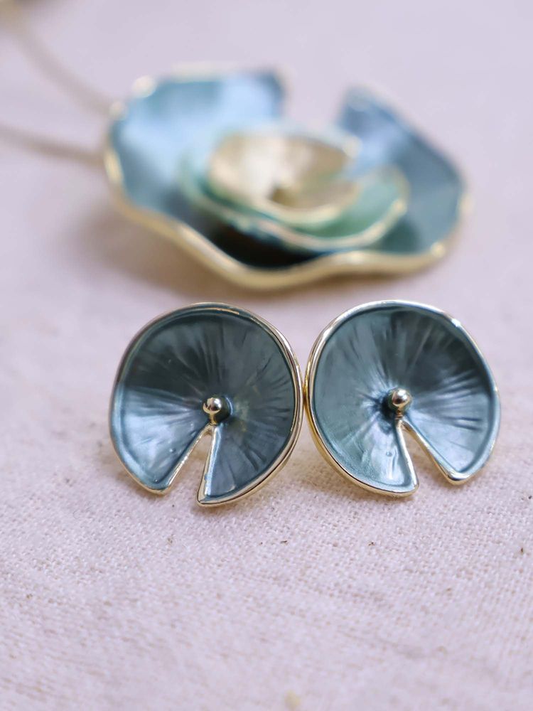 BeAbhika Blue Spiral Disc Statement Necklace with Earrings-image-34