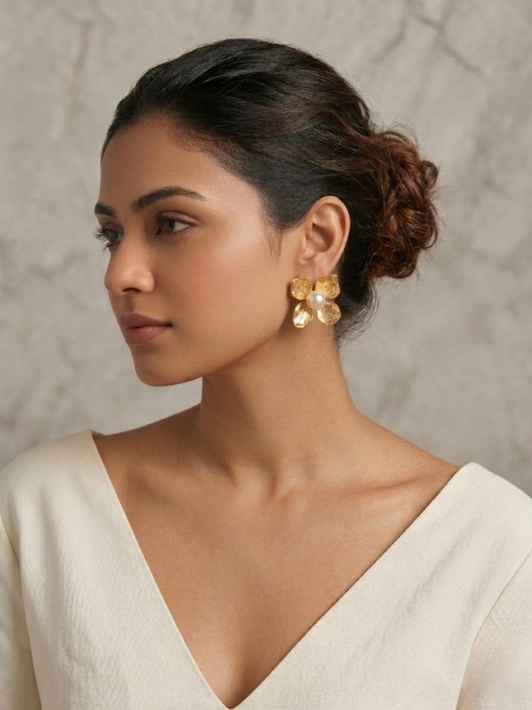 Kraft Smiths Zelda Gold and Pearl Stud Earrings-image-17