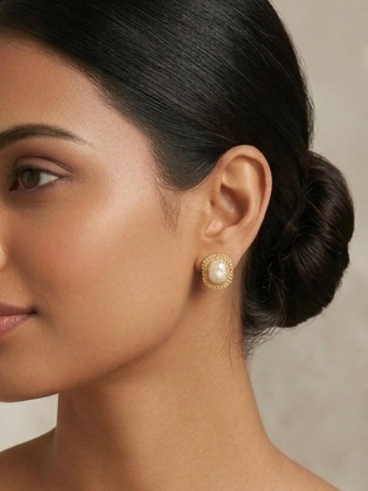 Kraft Smiths Rhombus Pearl Stud Earrings-image-37