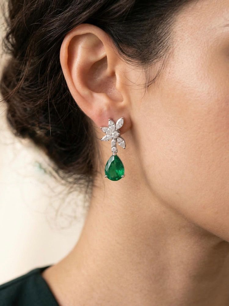 Kraft Smiths Zirconia Green Drop Earrings-image-16