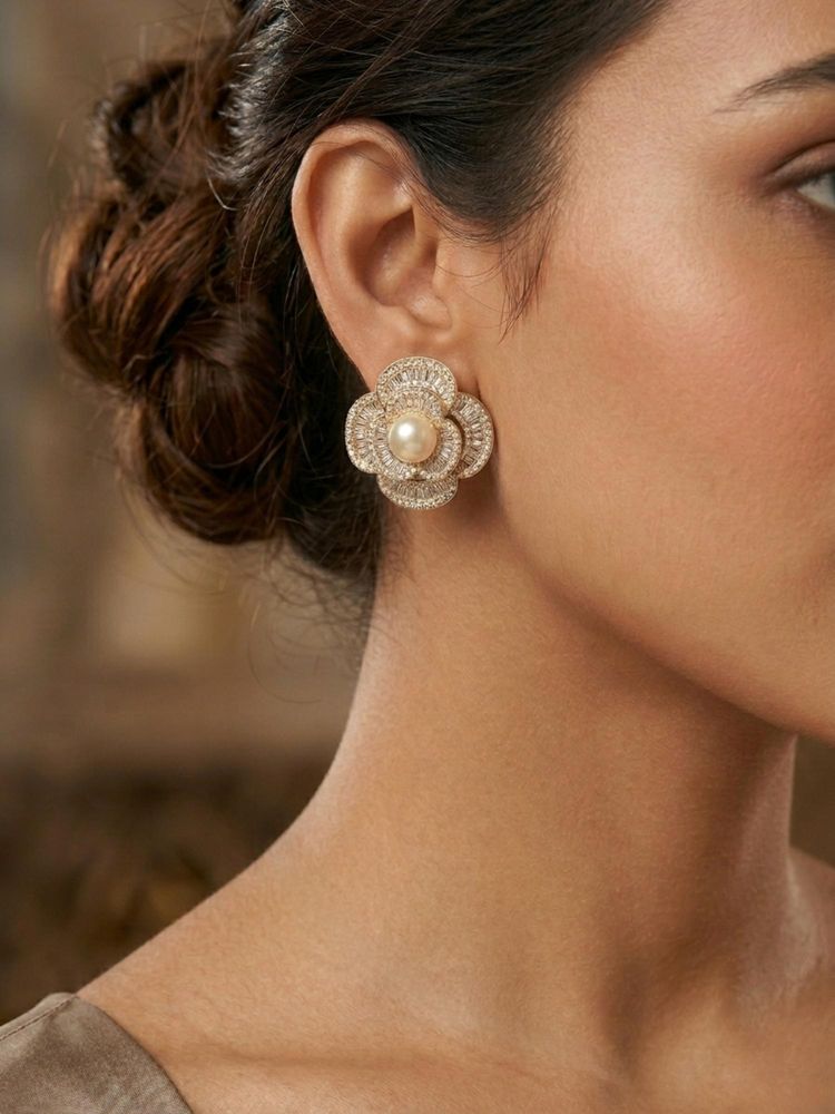 Kraft Smiths Nivi Gold Plated Zirconia Earrings-image-10