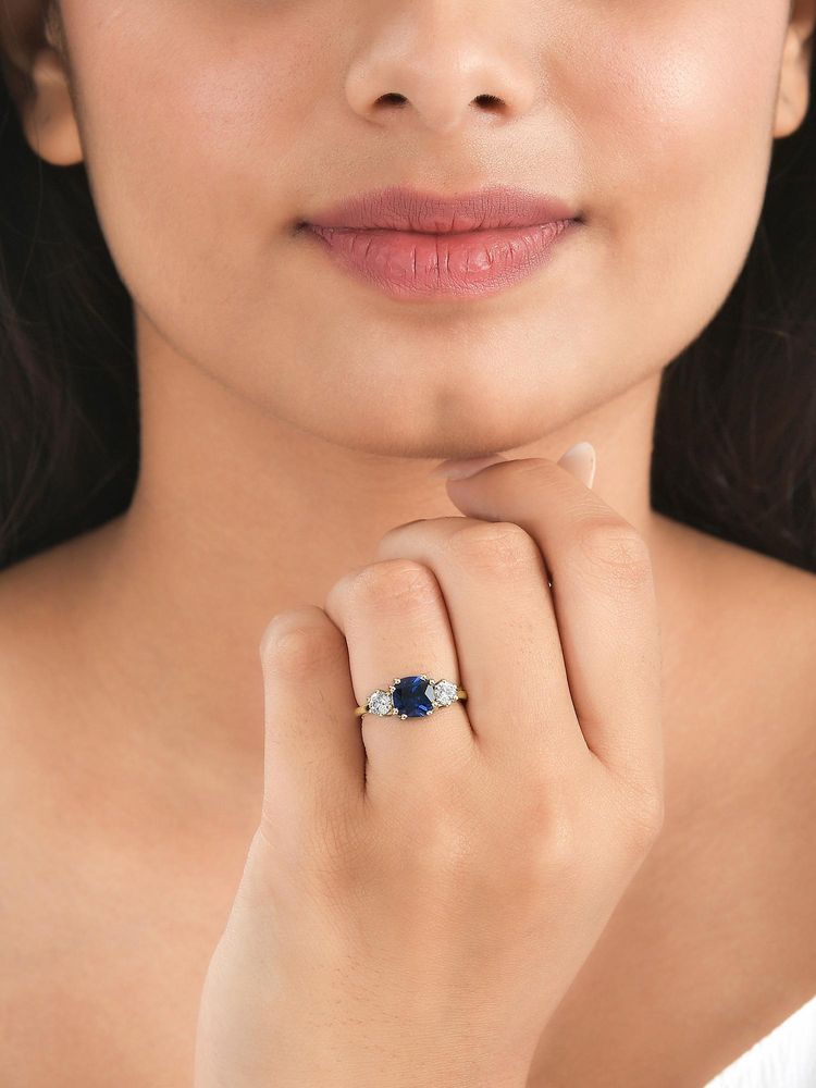 Ornate Jewels 925 Silver Yellow Gold Blue Sapphire Megan Markle Party Wear Ring-image-2
