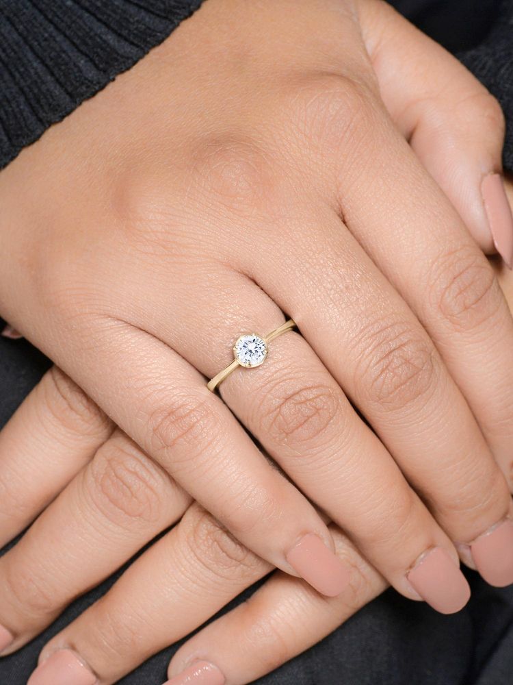 Ornate Jewels 925 Silver Yellow Gold CZ Stone Solitaire Adjustable Wedding Ring-image-33