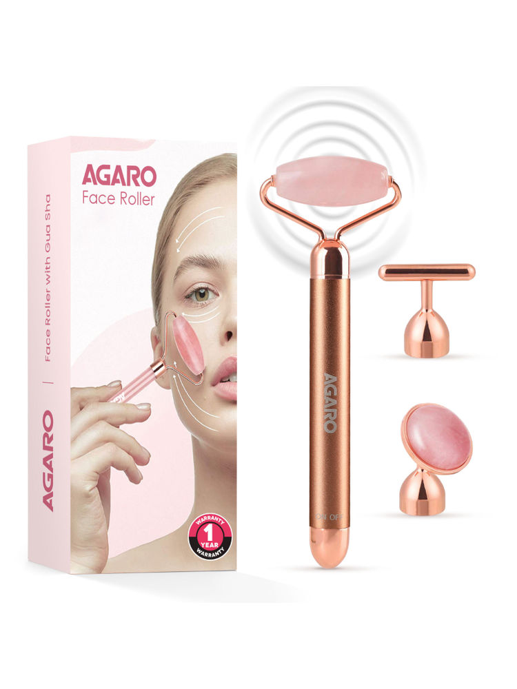 Agaro 3-in-1 Electric Rose Quartz Face Roller, Anti-aging Facial Massager, Rose Gold