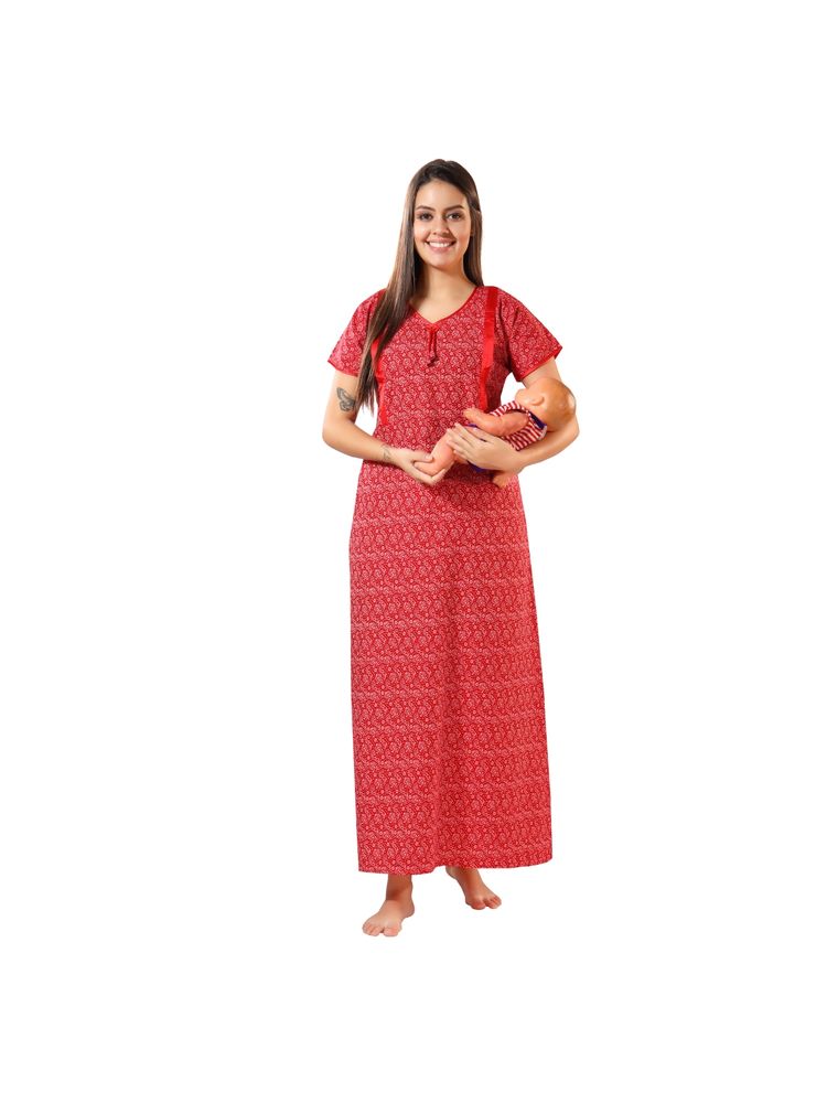 PIU Womens Cotton Feeding Nighty Red-picture-28