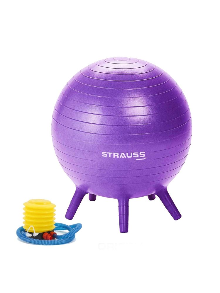 Strauss Rubber Anti-Burst Gym Ball, Stability Legs, 55 cm (Purple)-image-49