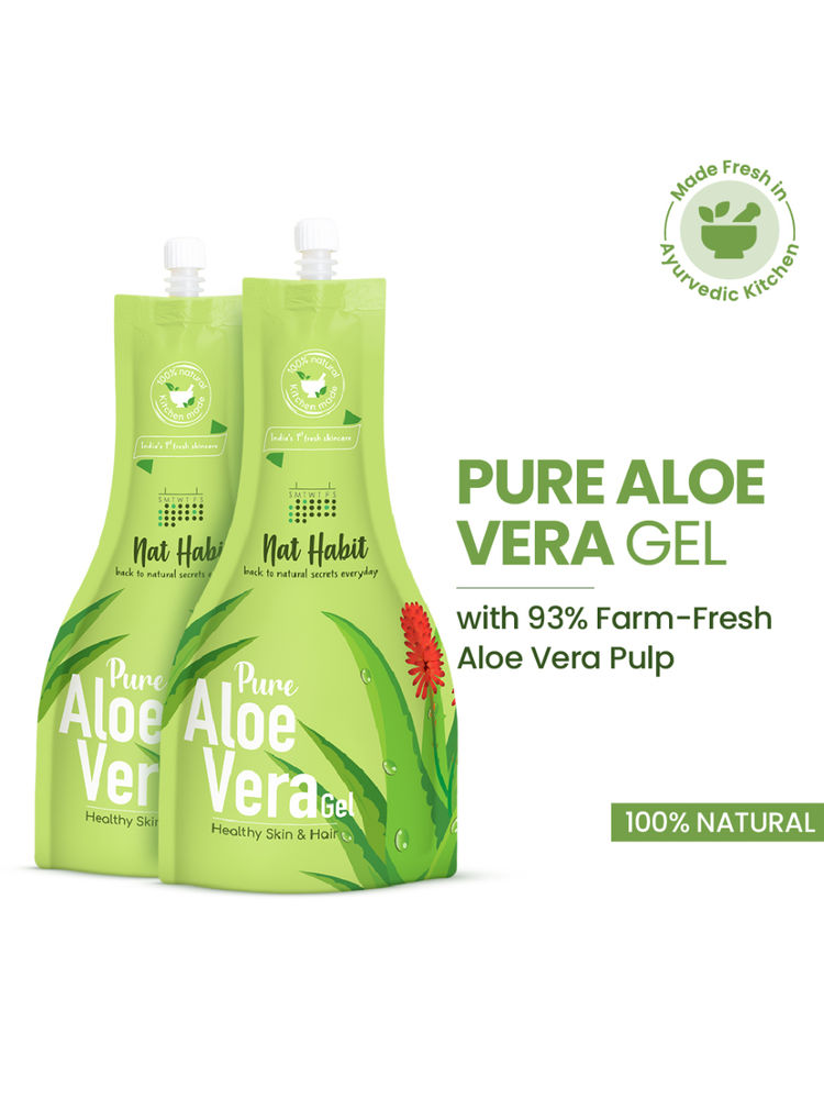 Nat Habit Fresh Pure Aloe Vera Gel for Healthy Skin & Hair, Oil Free Moisturizer and Dandruff Rescue