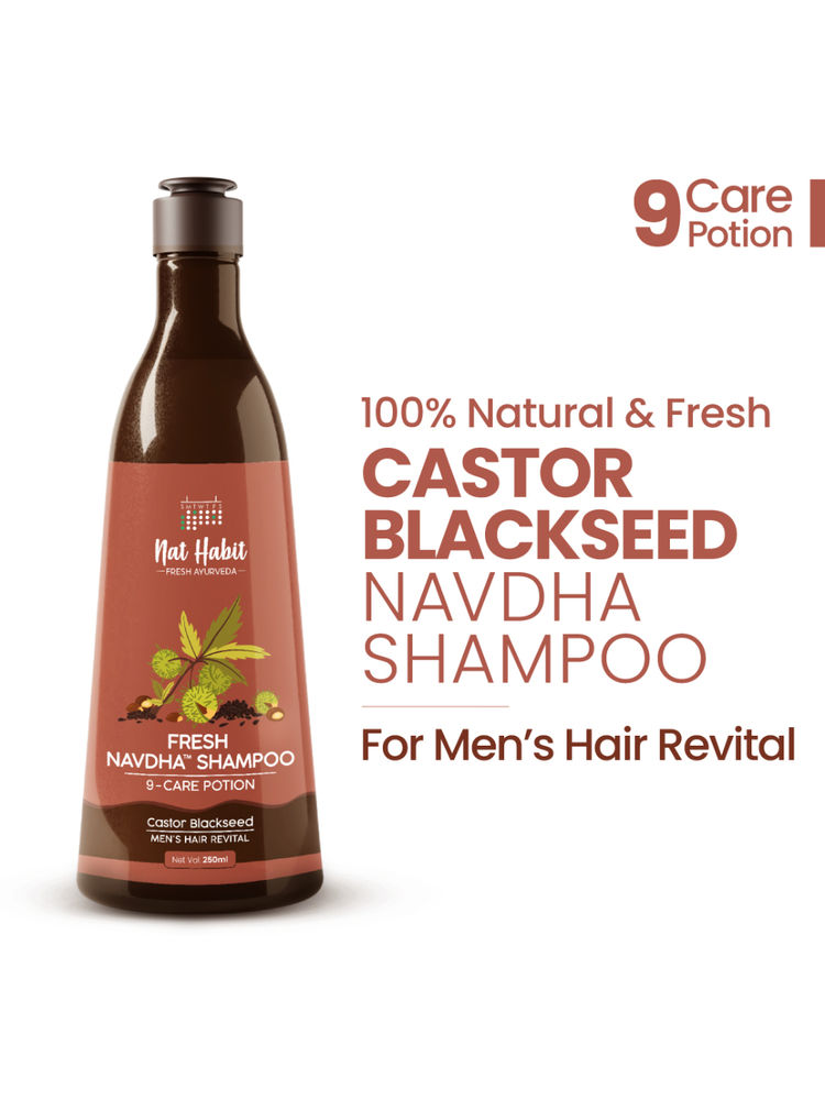 Nat Habit Castor Blackseed Navdha Shampoo, Sulphate Free Shampoo For Manageable Hair, Men'S Revital-picture-2