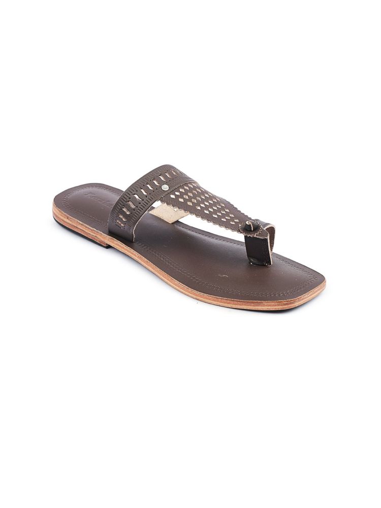 Korakari Chic Brown Detail Patterned Dark Brown Kolhapuris-picture-17
