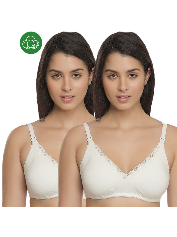 Inner Sense Organic Cotton Antimicrobial Laced Nursing Bra Pack of 2 - White-image-19
