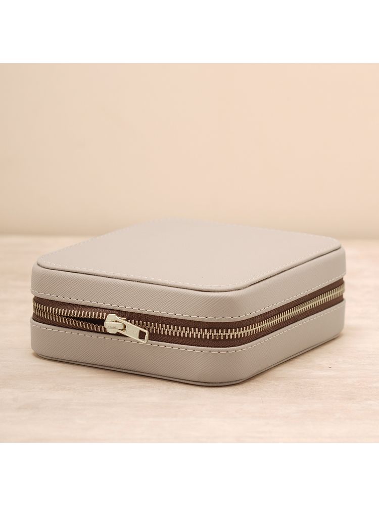 Pure Home + Living Beige Square Faux Leather Travel Jewellery Box-picture-17