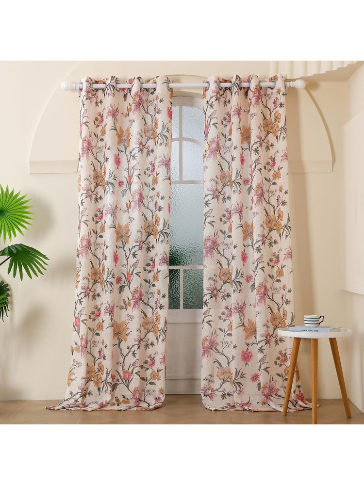 Story@Home Door Polyester Transparent Curtain Cream, pink, Self Design (Pack of 2) (7 feet)-image-26