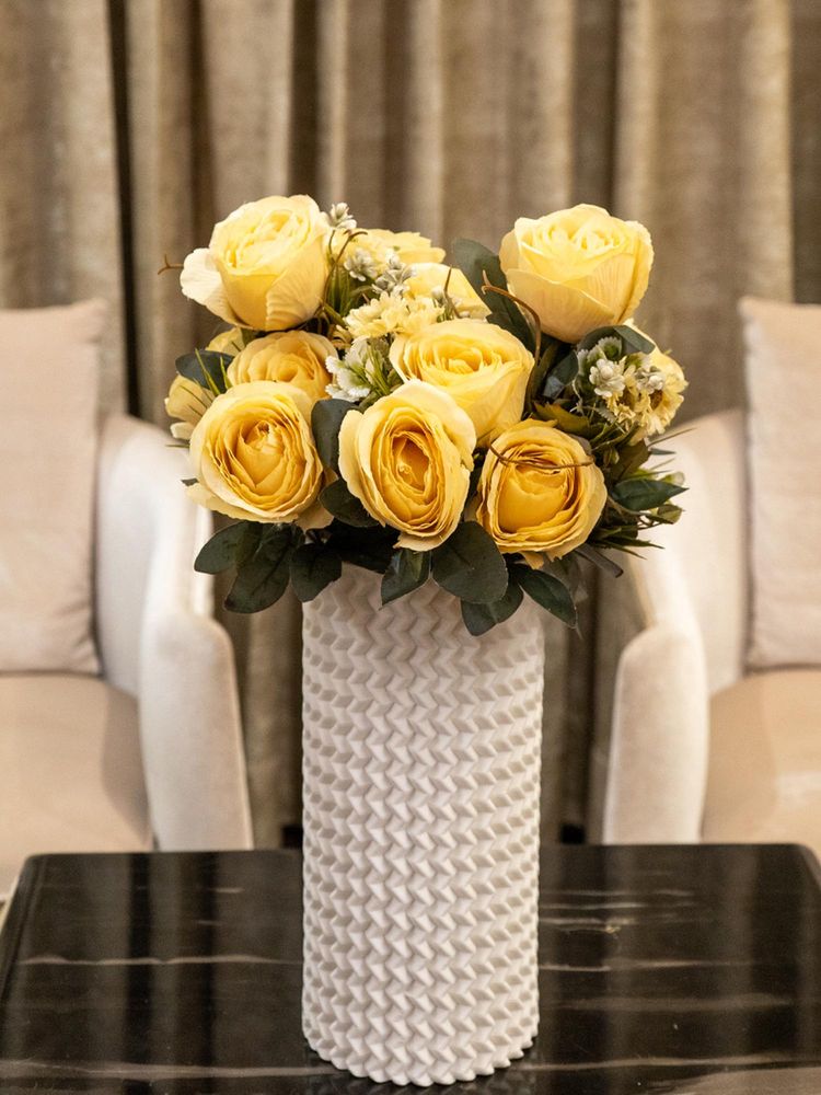 Aarvi Decor Yellow Rose Silk Bunch Single Stem Flower-image-43