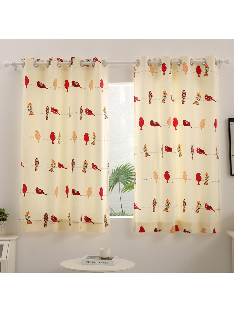Story@Home 116 cm Window Cotton Room Darkening Curtain White-Red, Printed (Pack of 2) (5 feet)-picture-18