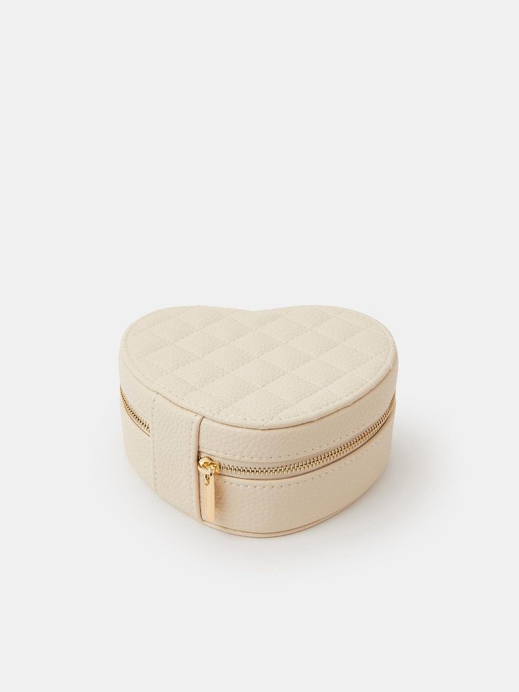 Accessorize London Womens Cream Quilted Heart Travel Jewellery Box-image-29