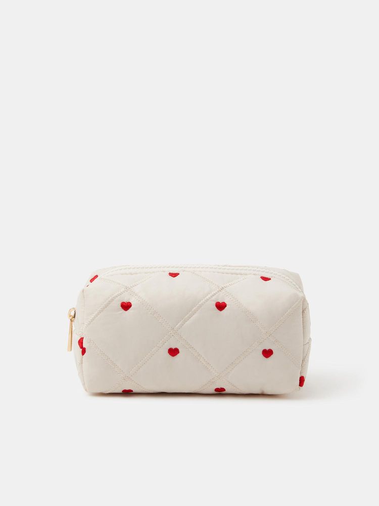 Accessorize London Womens Cream Quilted Heart Make Up Pouch-picture-15