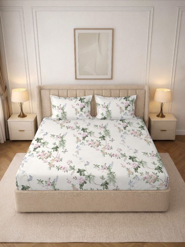 MORADO Premium Glace Cotton White Fitted Bedsheet with 2 Pillow Covers (Double)-image-6