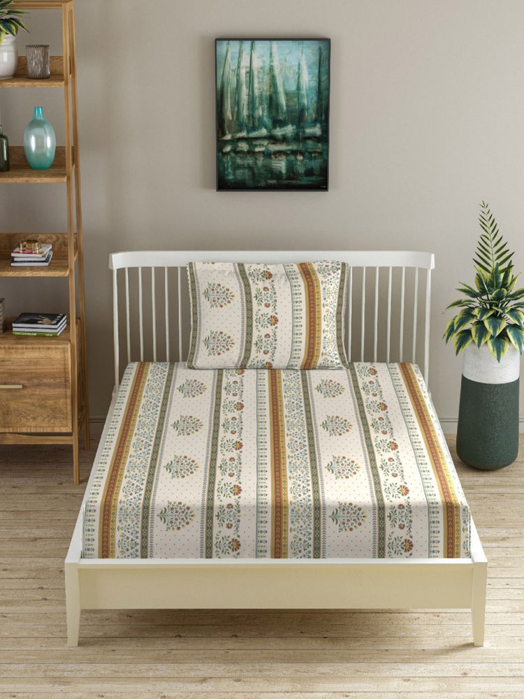 MORADO Premium Glace Cotton Cream Flat Bedsheet with 1 Pillow Cover-image-4