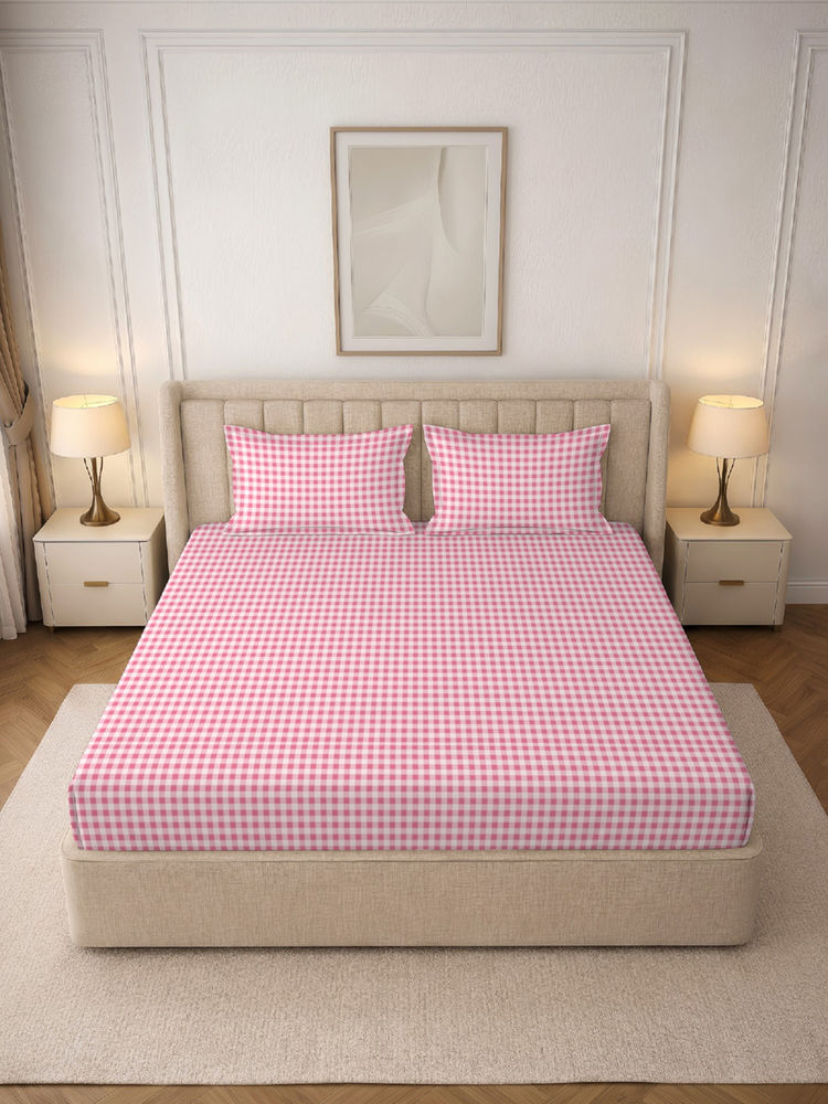 MORADO Premium Glace Cotton Pink Flat Bedsheet with 2 Pillow Covers (Double)-image-48