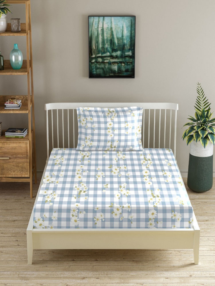 MORADO Premium Glace Cotton Blue Flat Bedsheet with 1 Pillow Cover-picture-7