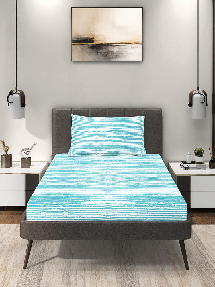 MORADO Premium Glace Cotton Blue Flat Bedsheet with 1 Pillow Cover-picture-11