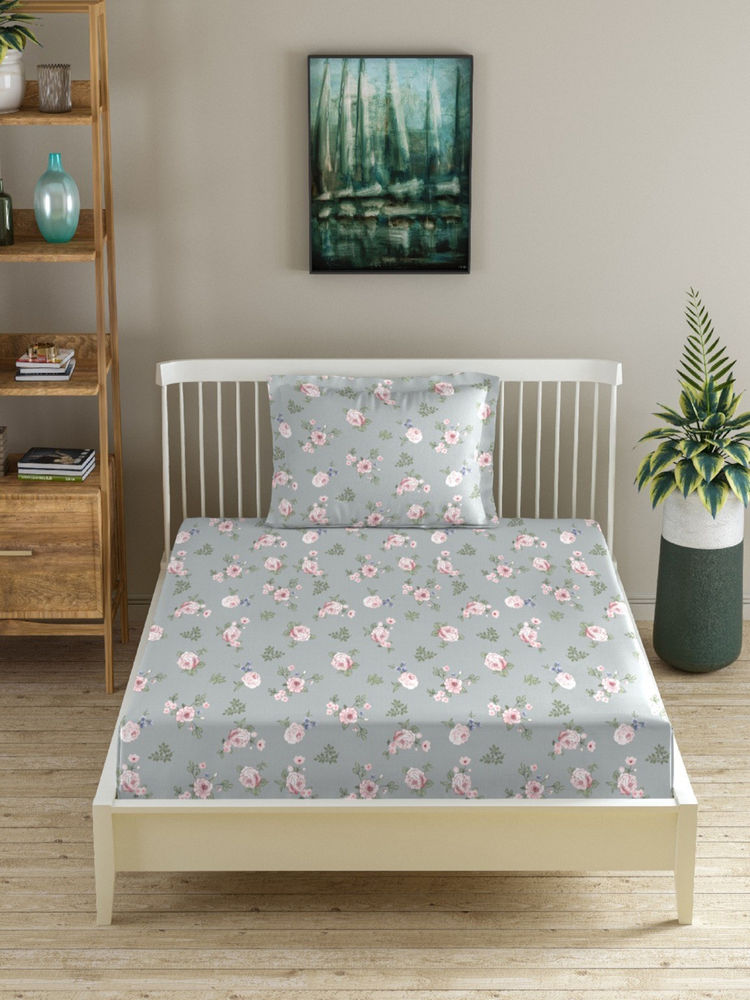 MORADO Premium Glace Cotton Grey Flat Bedsheet with 1 Pillow Cover-picture-6