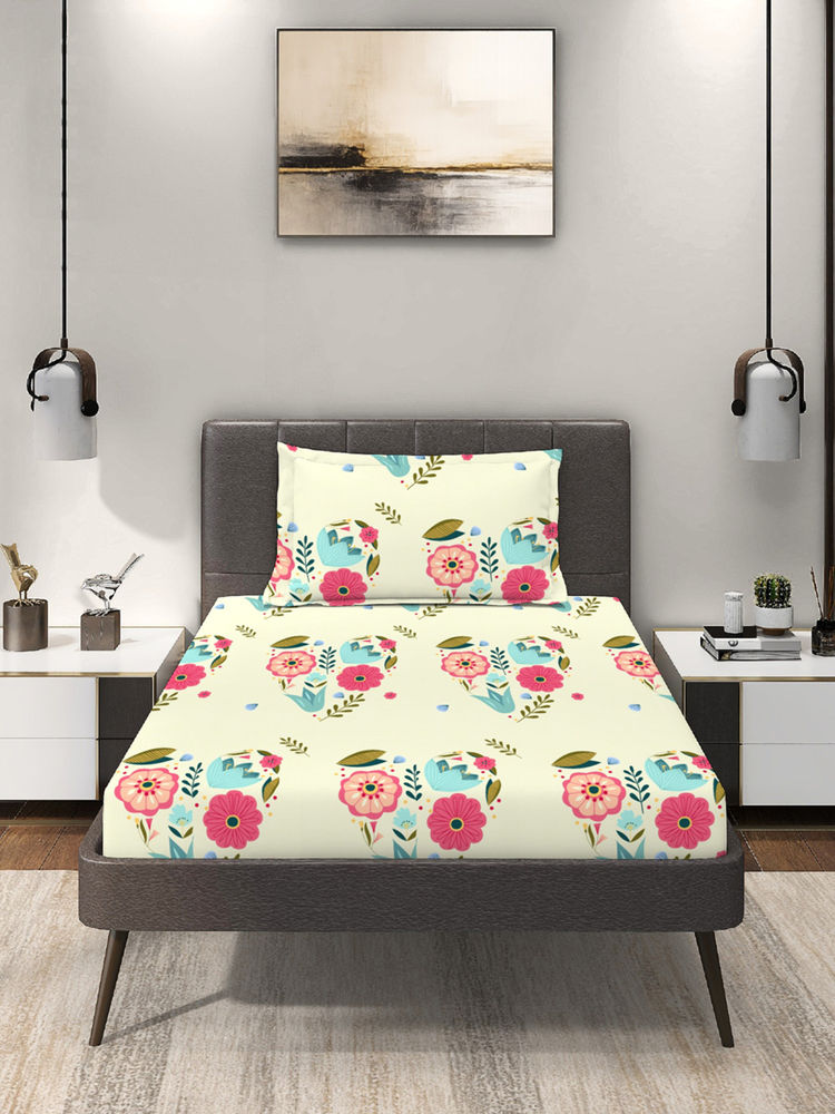 MORADO Premium Glace Cotton Off White Flat Bedsheet with 1 Pillow Cover-image-29