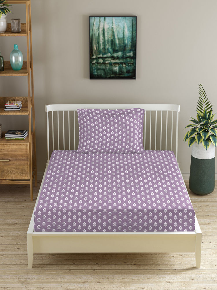 MORADO Premium Glace Cotton Purple Flat Bedsheet with 1 Pillow Cover-picture-8