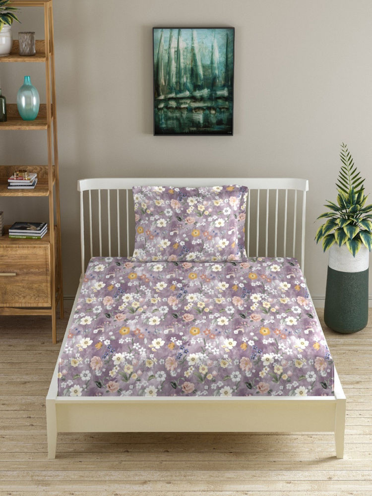 MORADO Premium Glace Cotton Purple Flat Bedsheet with 1 Pillow Cover-image-16
